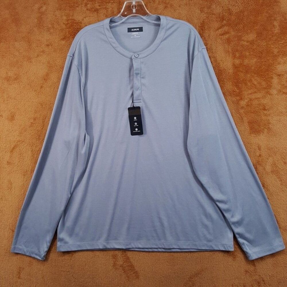 ALFANI Shirt Mens XXL Grey Pullover Henley Long Sleeve Stretch Alfatech